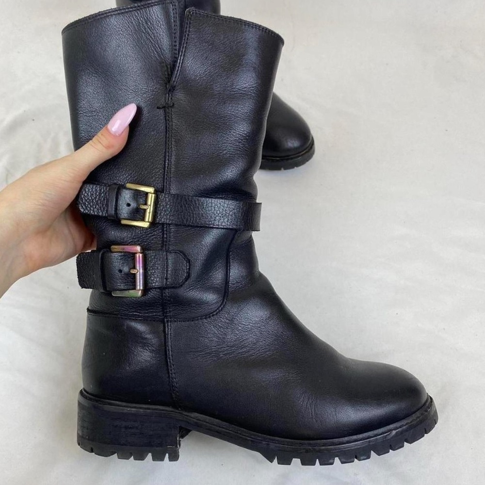 Black Leather Buckle Boots